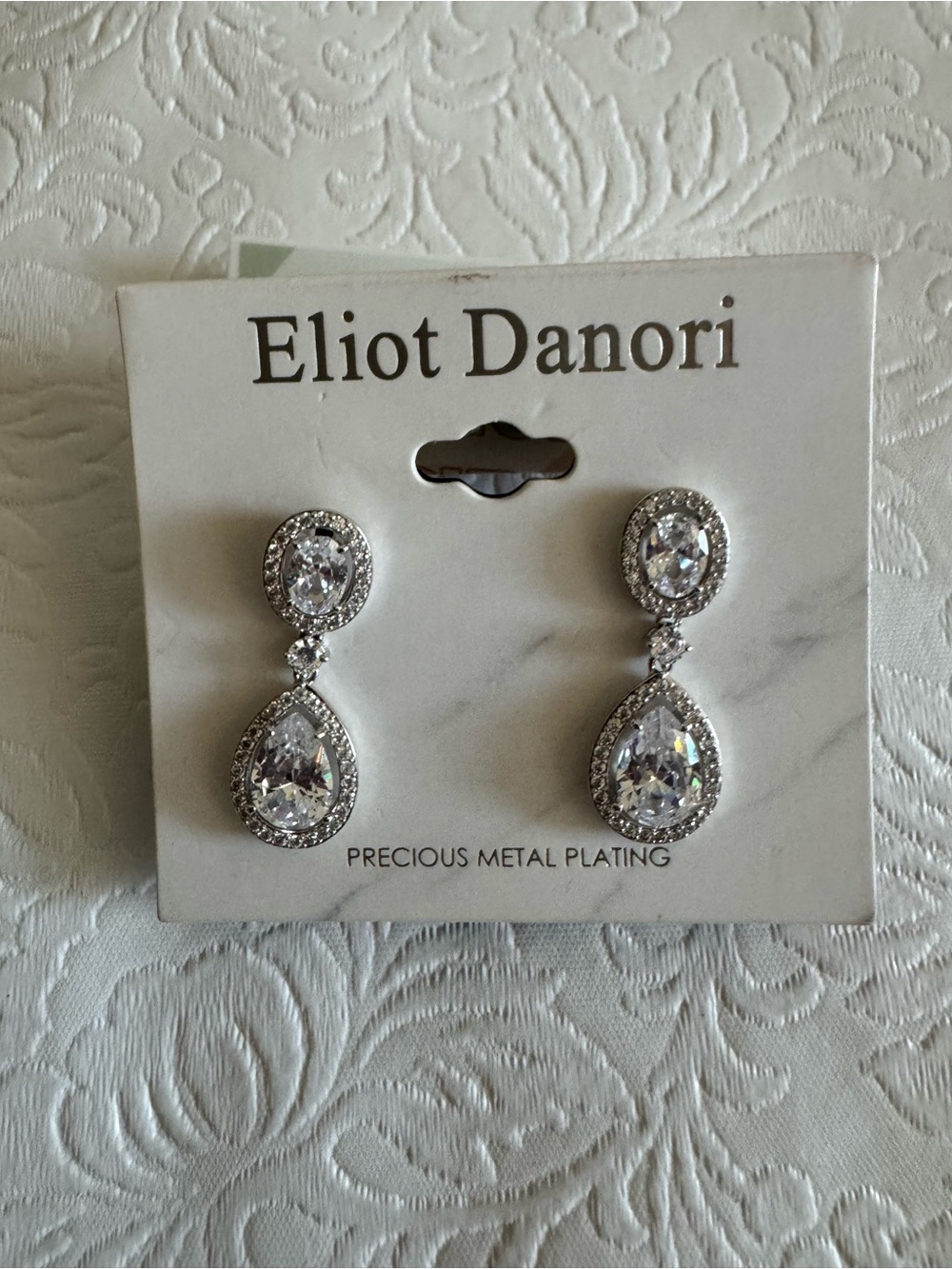 Eliot Danori Oval and Pear Crystal Drop Earrings.